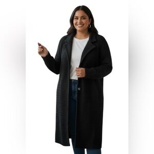 Dialogue QVC Elegant Black Sweater Coat Merino Wool Blend Casual Plus Size 2X